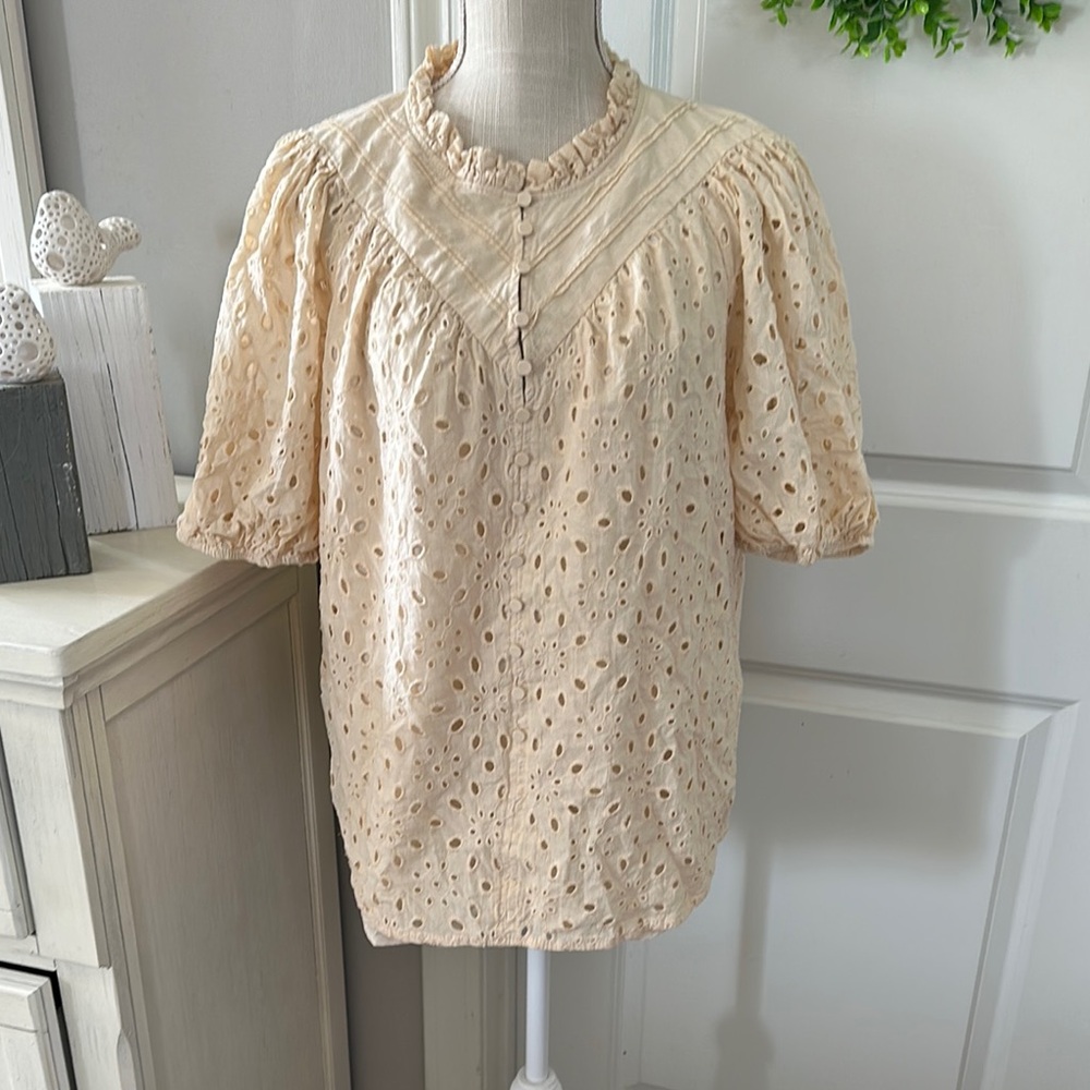 BTFBM Size XL Cream Eyelet Women's Top